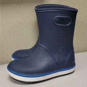 Crocs Kids Blue Rain Boots toddler size 7 boy navy rain slush boots handles